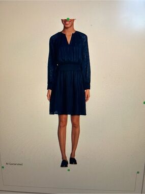 Lands' End Navy Textured Smocked-Waist Midi with V-Notch